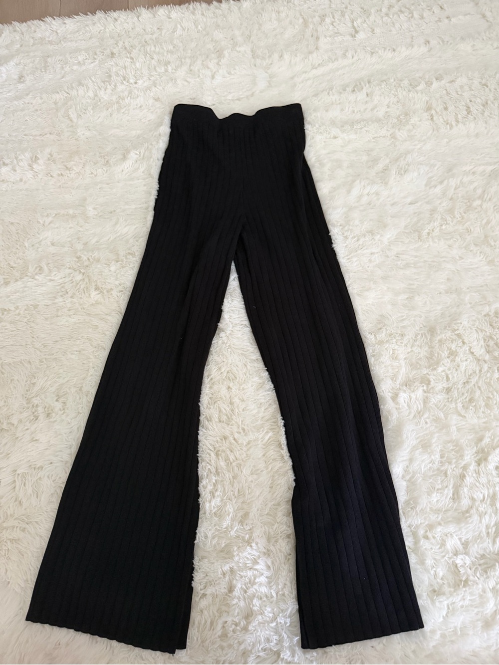 Princess Polly Black Ribbed Wide-Leg Knit Pants - Picture 2 of 3